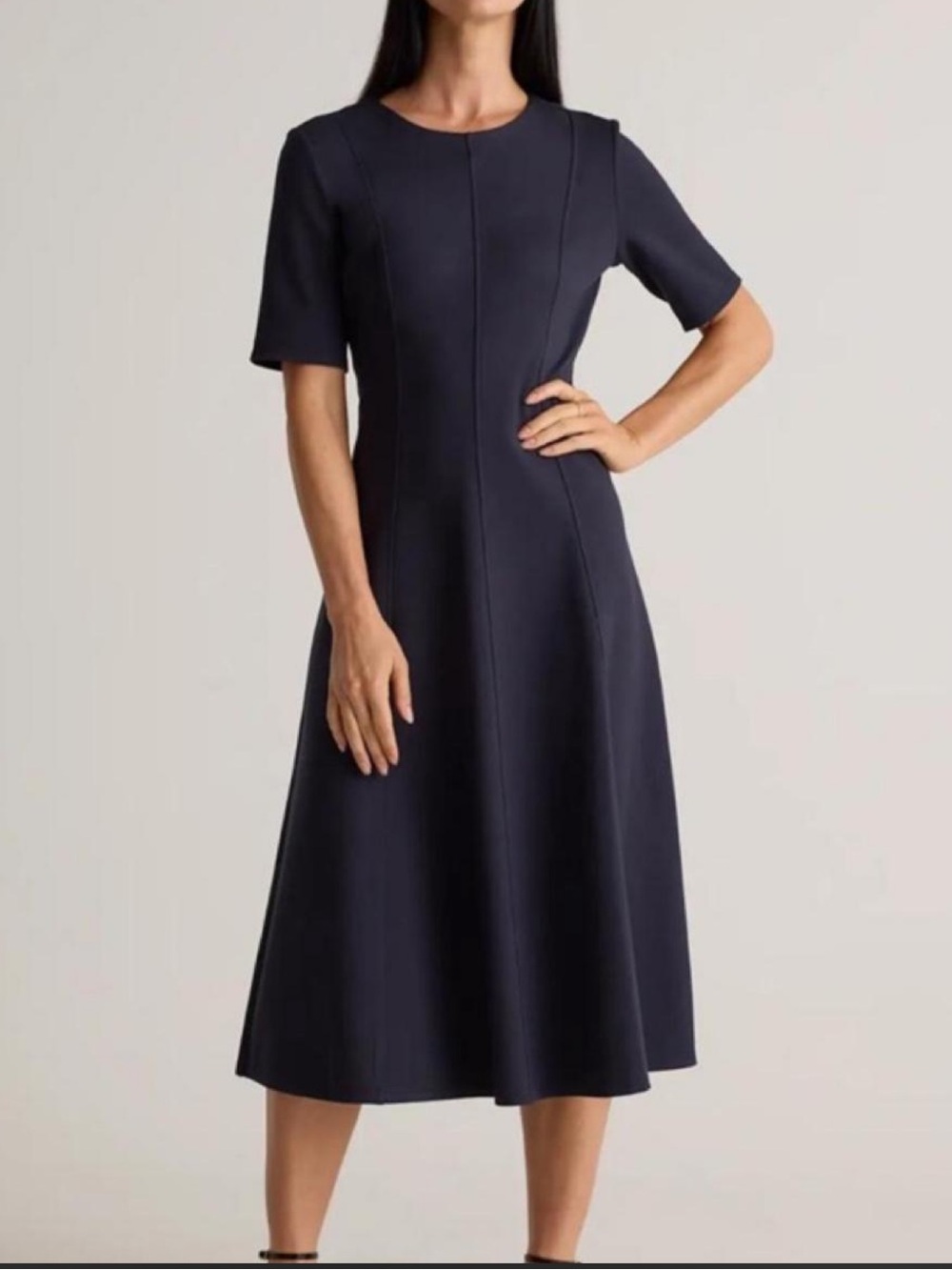 Quince Navy Short-Sleeve Midi Dress